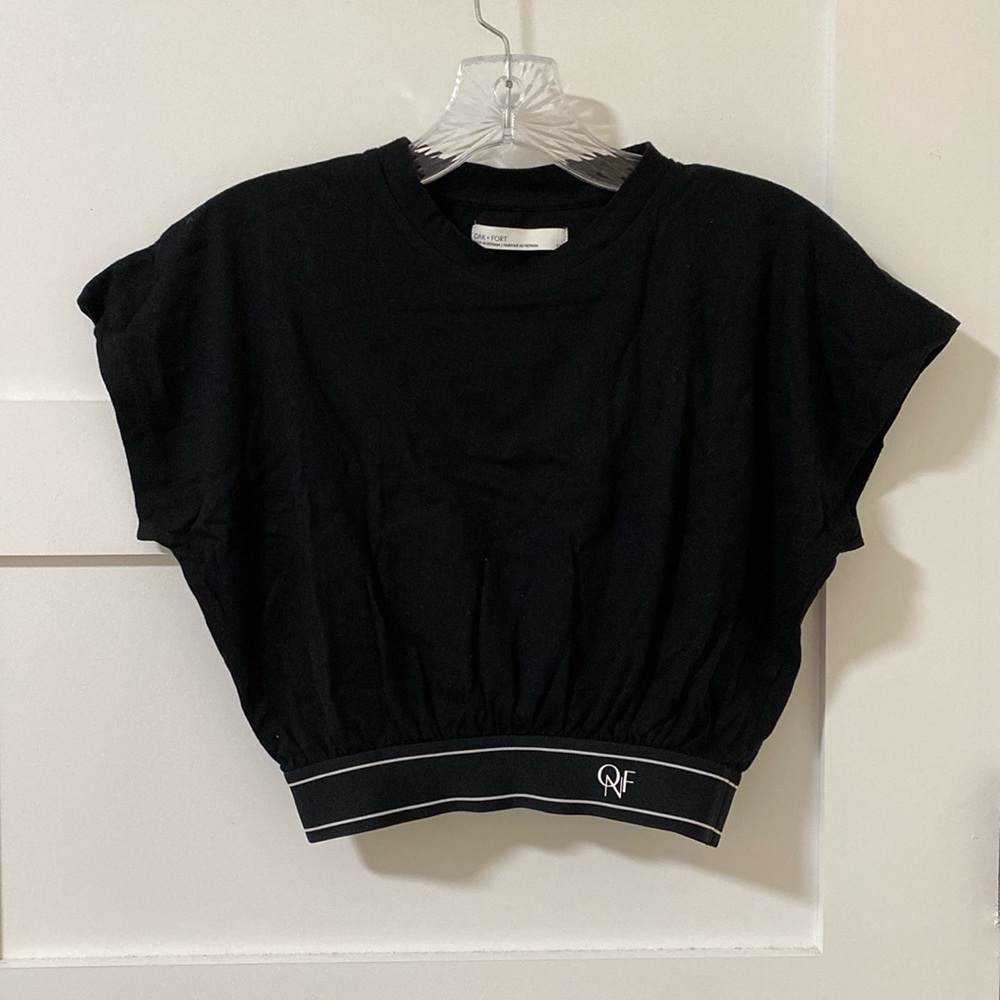 Oak and Fort Black Cropped Top w Elastic Stretchy waistband Small